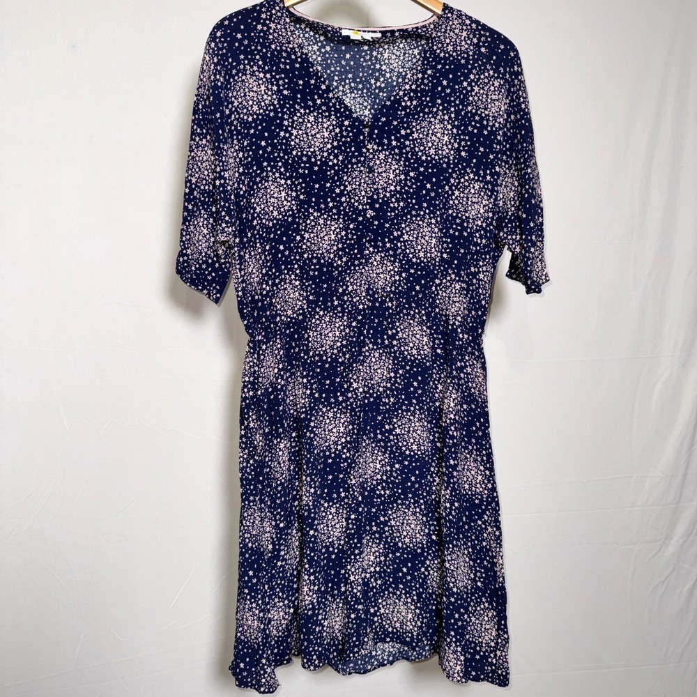 Boden Navy Pink Floral Print V-Neck Mini Dress Short Sleeve Pockets W0206 US 10